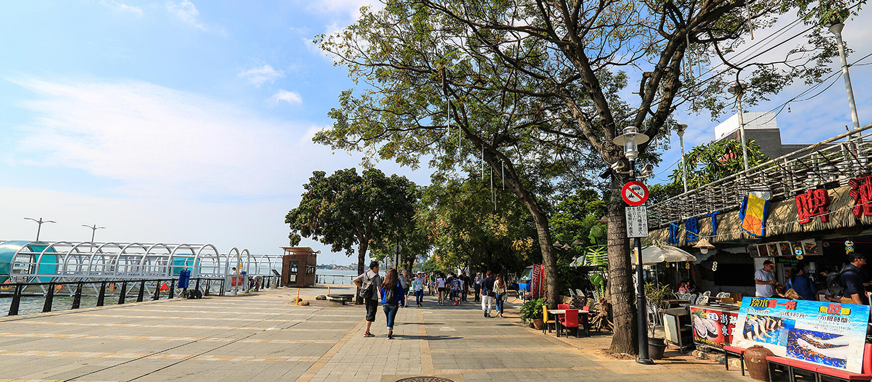 Crowded street scene at Tamsui Old Street