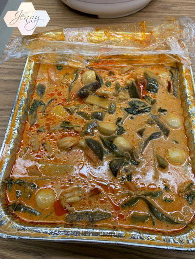 Rich and aromatic red panang seafood curry from Fort Street Cafe in Honolulu