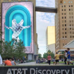 Water features and media wall at the AT&T Discovery District