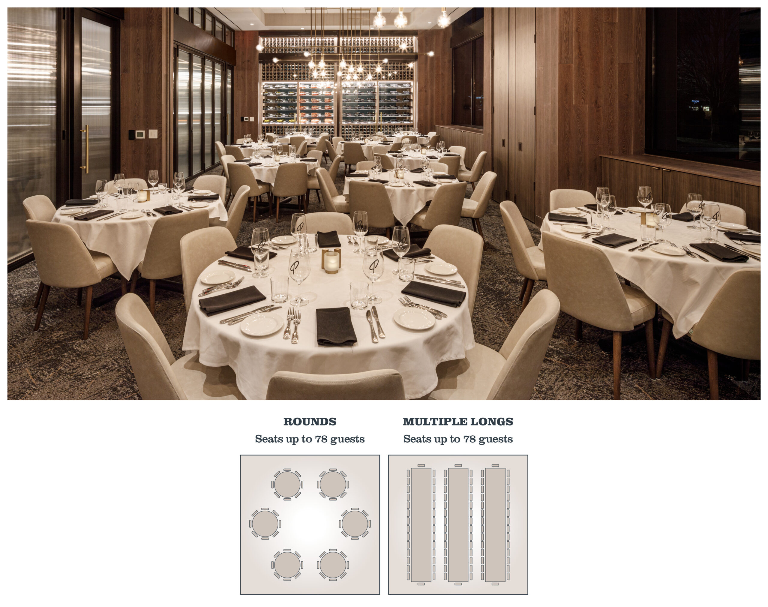  Prime &amp; Vintage Rooms Combined , Seats up to 78 guests