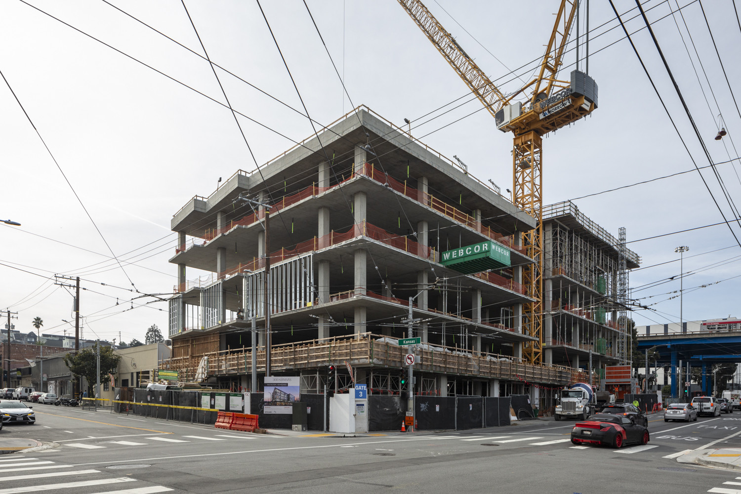Establishing street view of 300 Kansas Street at the intersection of Kansas and 16th Street in San Francisco