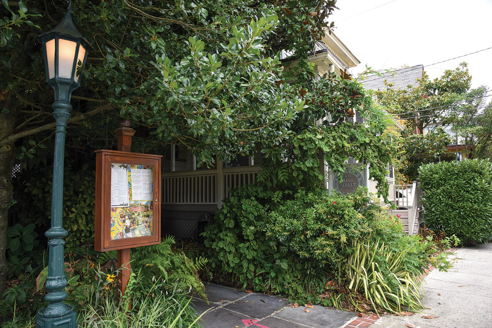 The charming exterior of 410 Bank Street restaurant in Cape May, inviting diners into a cozy and historic setting.