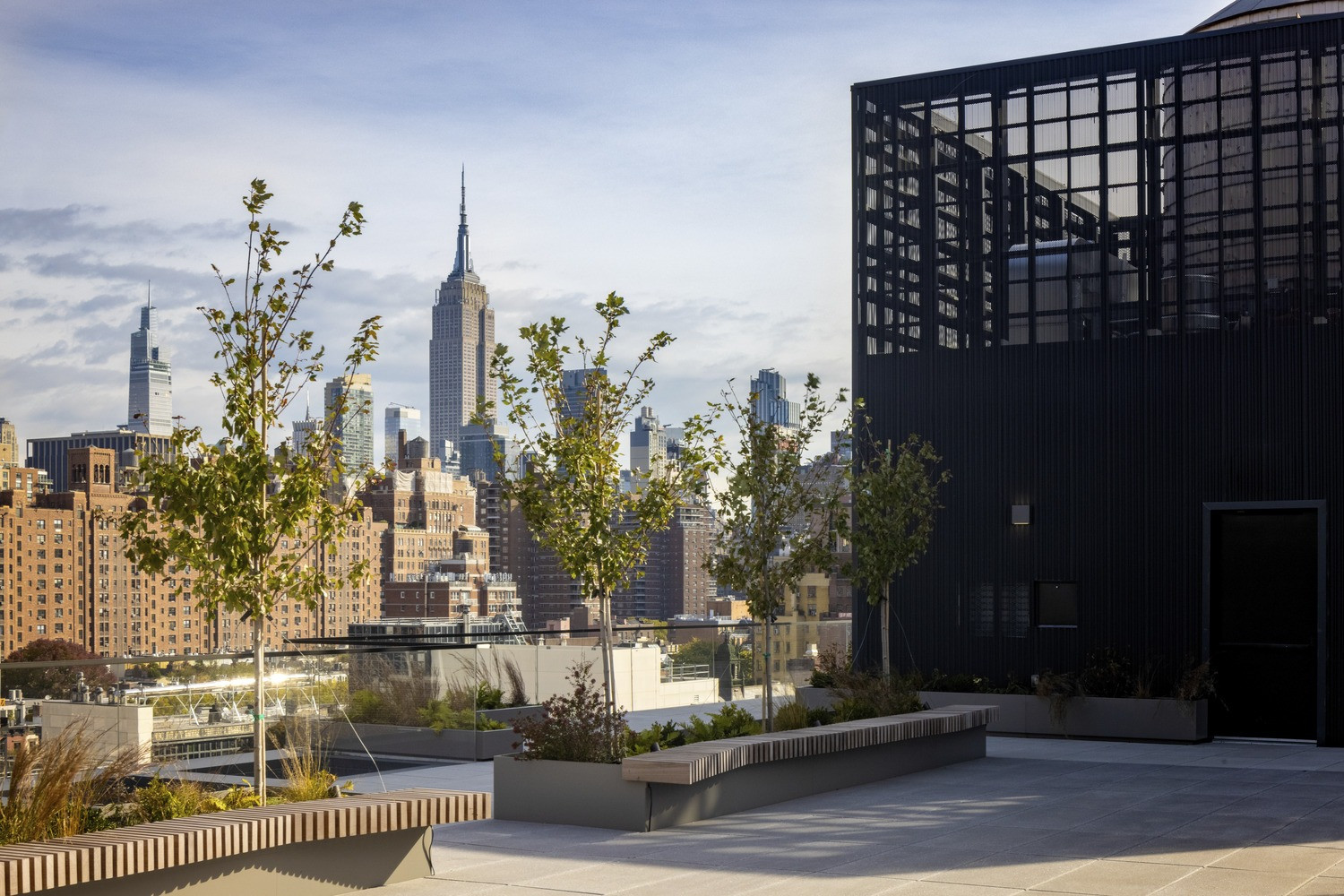 View of the preserved brick warehouse at 520 West 20th Street, New York, emphasizing its original industrial facade.