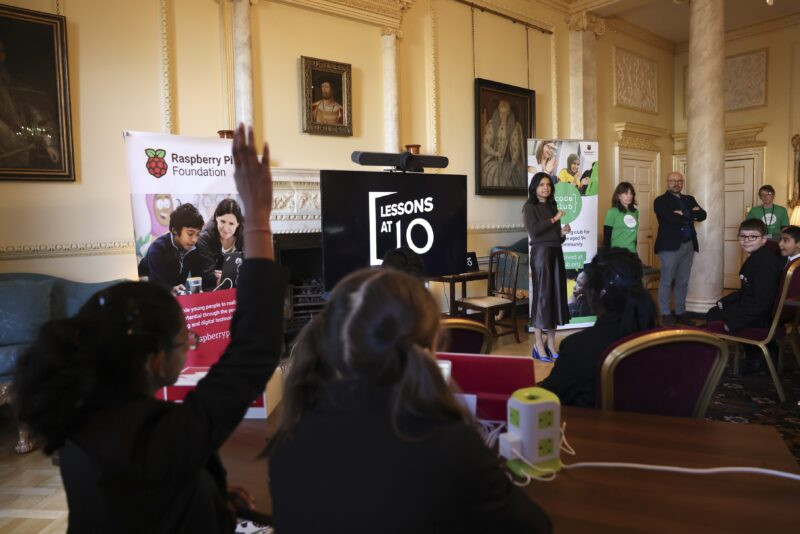 A vibrant Code Club session unfolds within Number Ten Downing Street, part of the Lessons at 10 initiative.