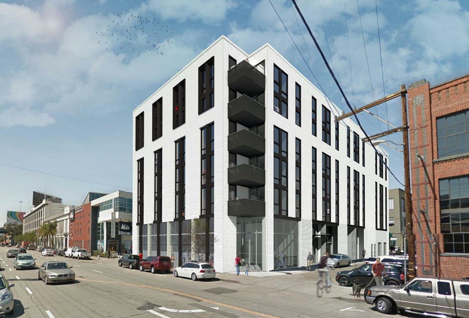 Rendering of the previously proposed apartment building design for 828 Brannan Street by Kava Massih Architects.