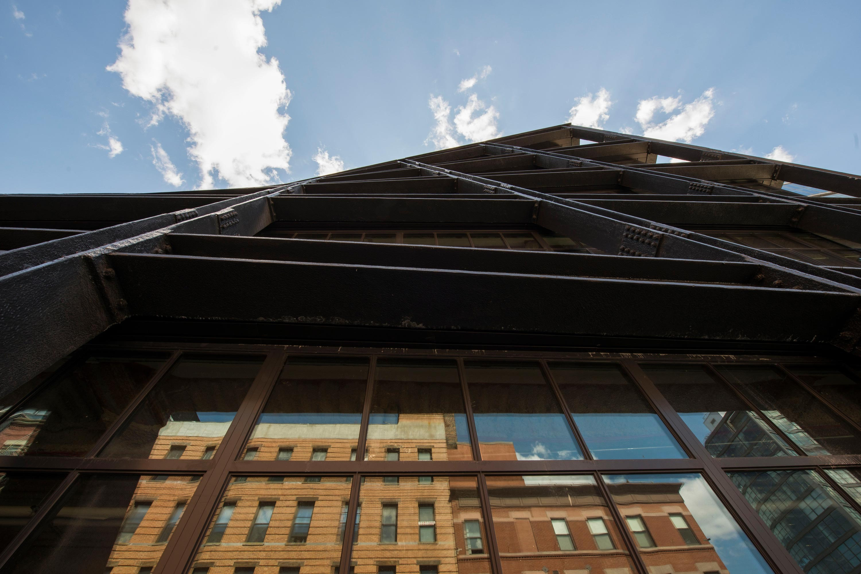 Looking upwards at the unique architecture of Samsung 837 Washington
