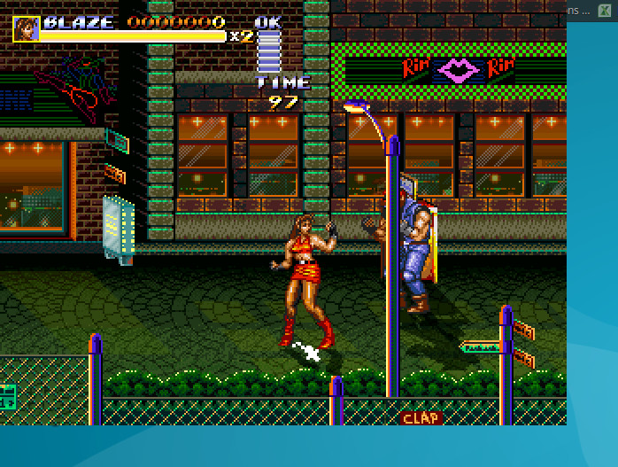Streets of Rage 5 gameplay on Ubuntu 16.04, confirming successful installation using this guide.