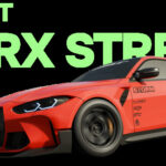 A sleek sports car speeding through city streets at night, showcasing the game's dynamic lighting and detailed vehicle design, with alt text emphasizing "CarX Street open world night racing"