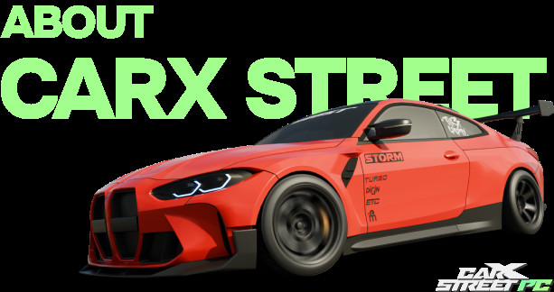 A sleek sports car speeding through city streets at night, showcasing the game's dynamic lighting and detailed vehicle design, with alt text emphasizing "CarX Street open world night racing"