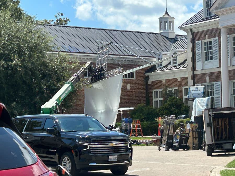Exterior shot of a vintage storefront set built for '1923' in Austin