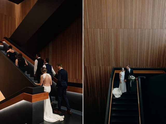 Bride and groom embracing inside King Street Brewing, Anchorage urban wedding photography