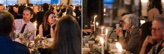 Candlelit wedding reception decor at King Street Brewing, creating warm atmosphere