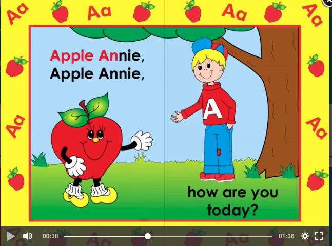 Screenshot from Apple Annie eStory, depicting interactive content for early learning within the Frog Street curriculum.