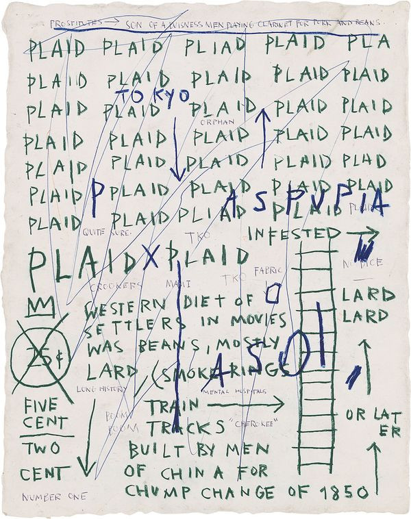 Jean-Michel Basquiat's Untitled (Plaid) 1982, showcasing his early style and urban themes