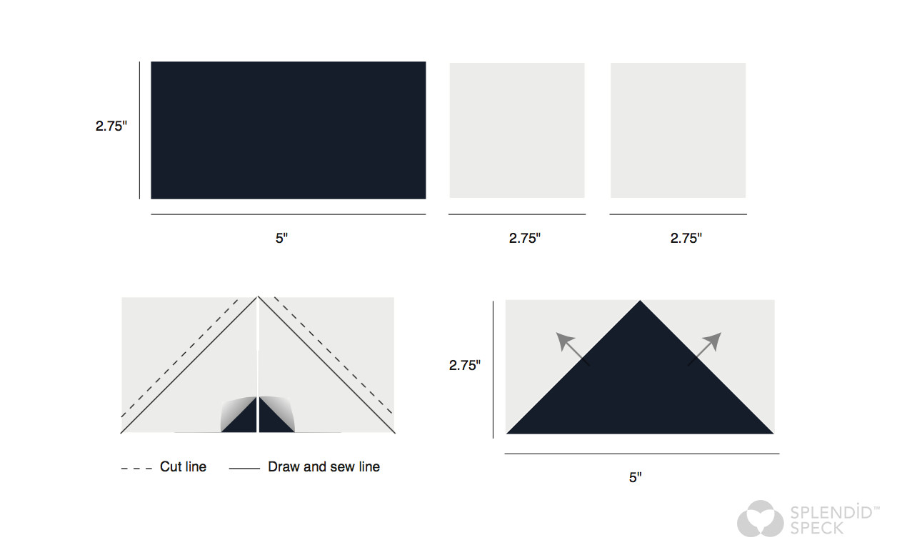 Diagram showing how to assemble flying geese units for the Bradley Street quilt