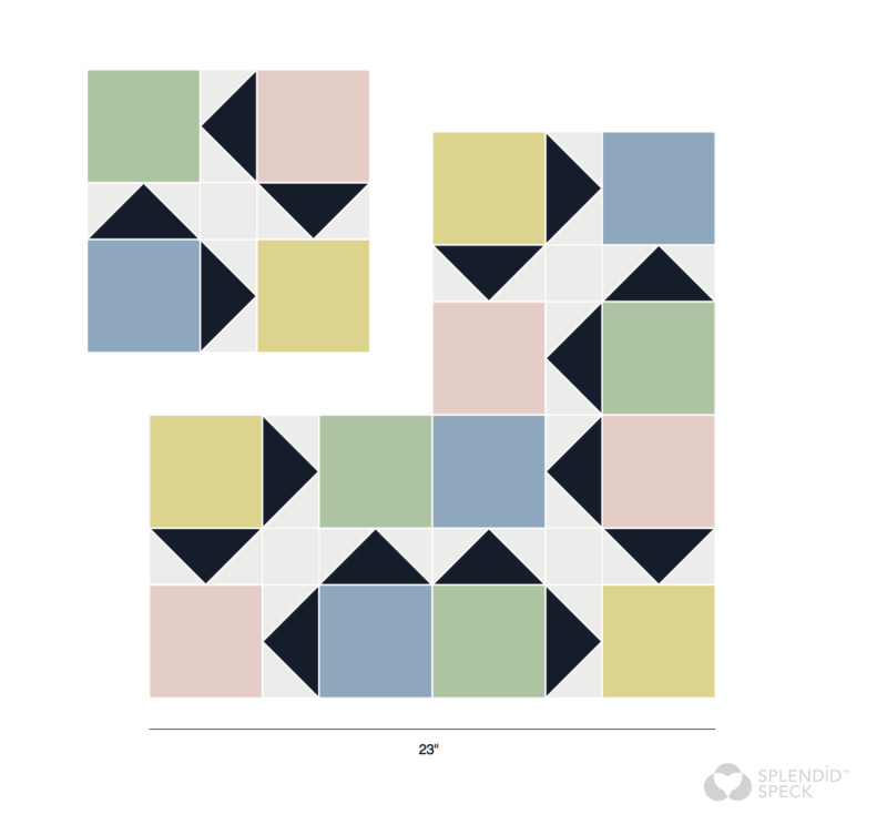 Diagram showing the four-block assembly and block rotation for the Bradley Street quilt