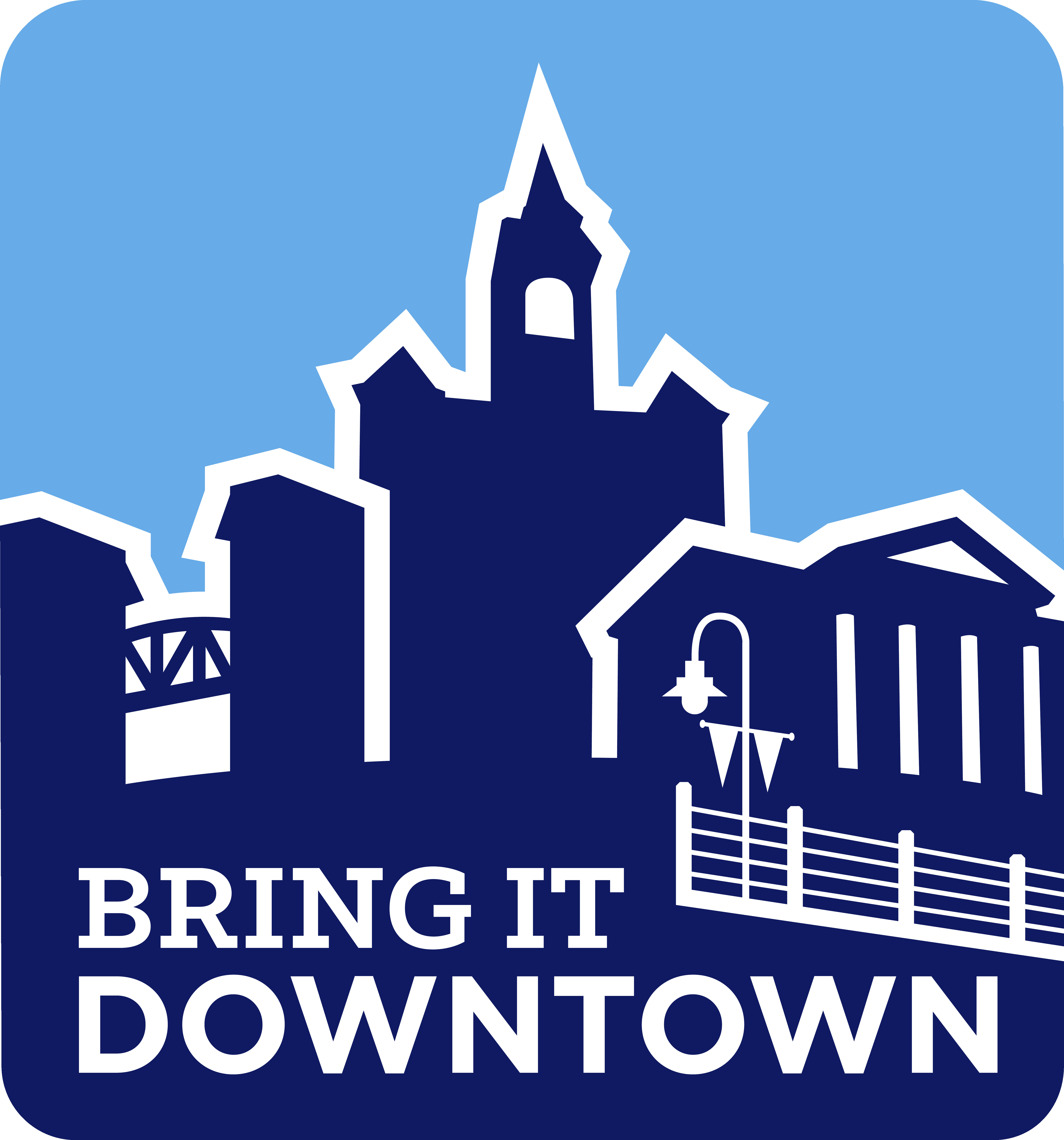 The &quot;Bring It Downtown Wilmington&quot; logo, another prominent sponsor of the Orange Street ArtsFest, highlighting their dedication to supporting downtown Wilmington initiatives and artistic endeavors.