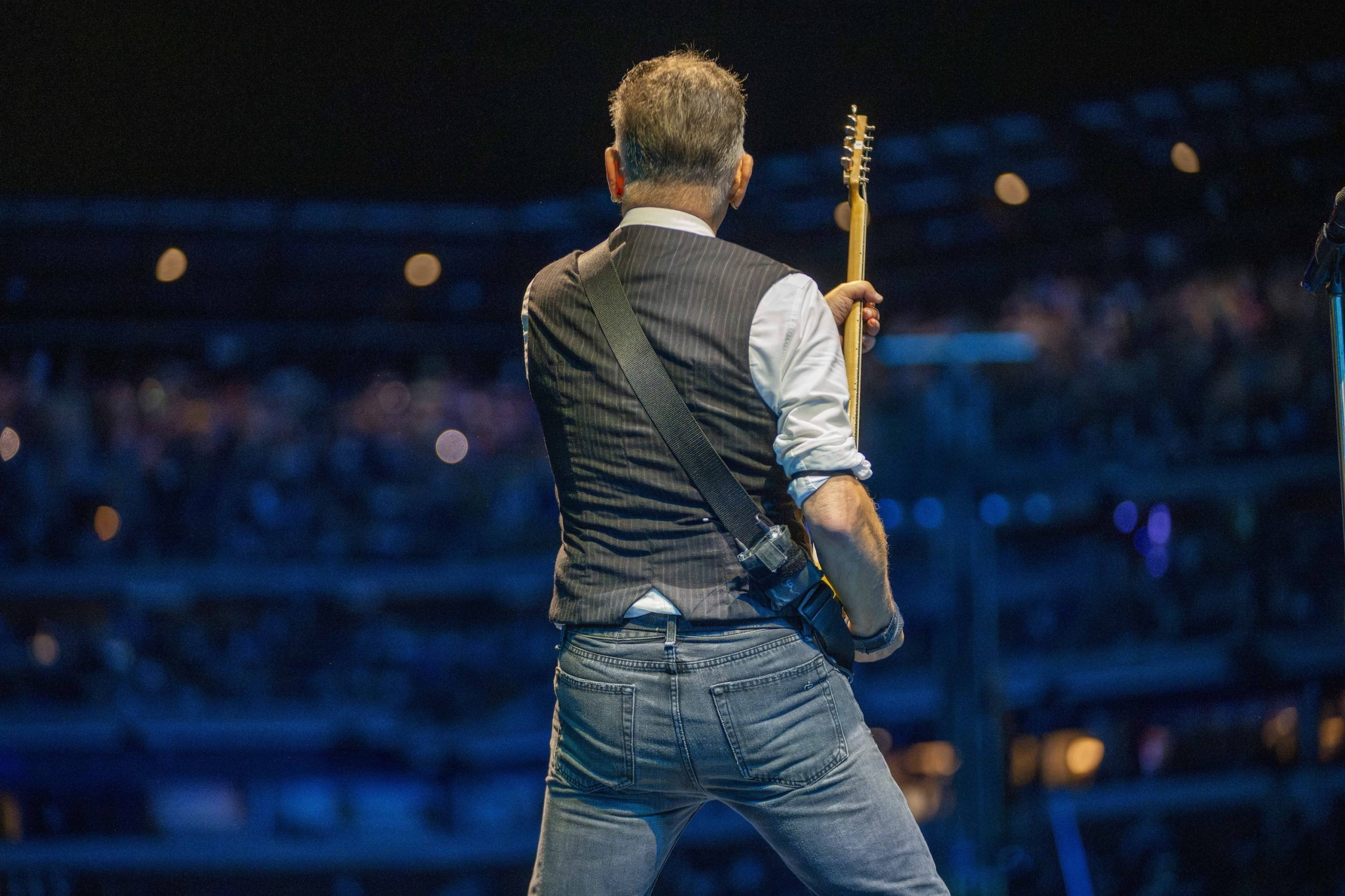 Bruce Springsteen engaging with the audience at Citizens Bank Park, Philadelphia, PA concert.