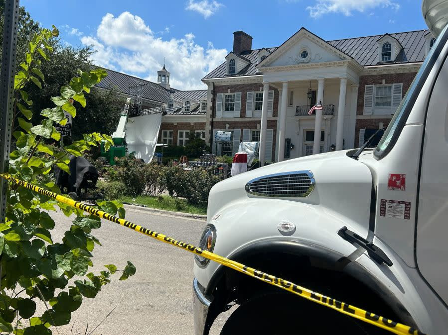 Film crew setting up for '1923' on Austin street near UT campus