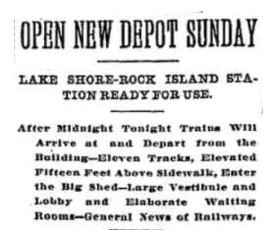 Headline from the Chicago Tribune announcing the opening of La Salle Street Station on July 11, 1903.