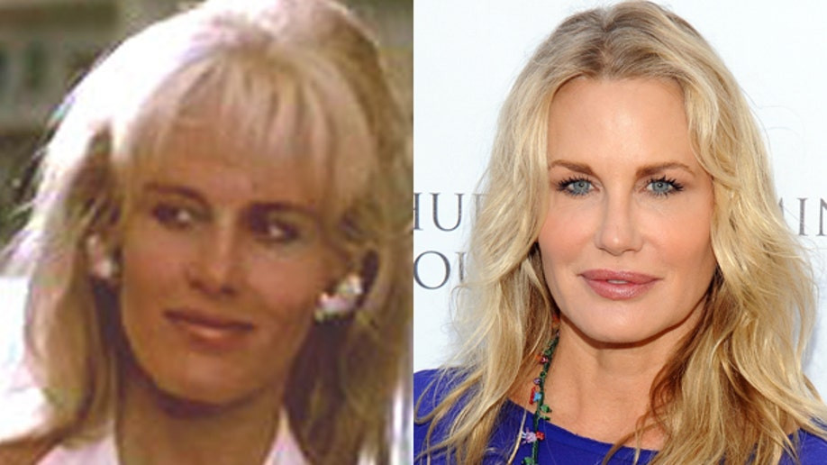 Daryl Hannah in her role as Darien Taylor in Wall Street alongside a more recent photo, highlighting her environmental activism