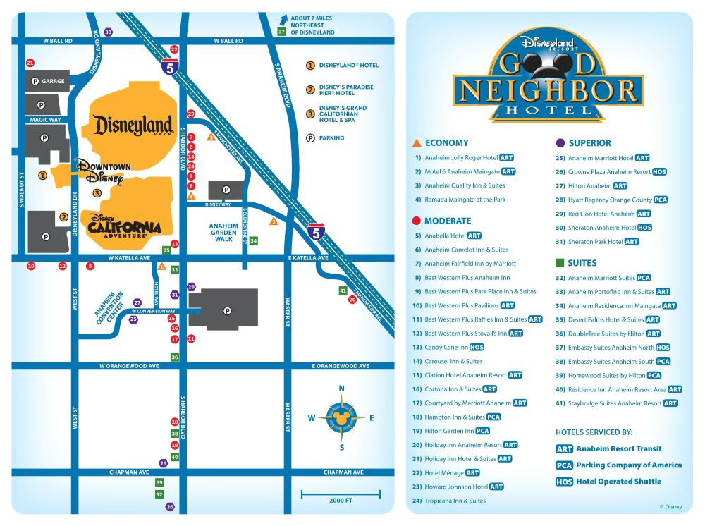 Disneyland Good Neighbor Hotels Map highlighting Harbor Blvd locations