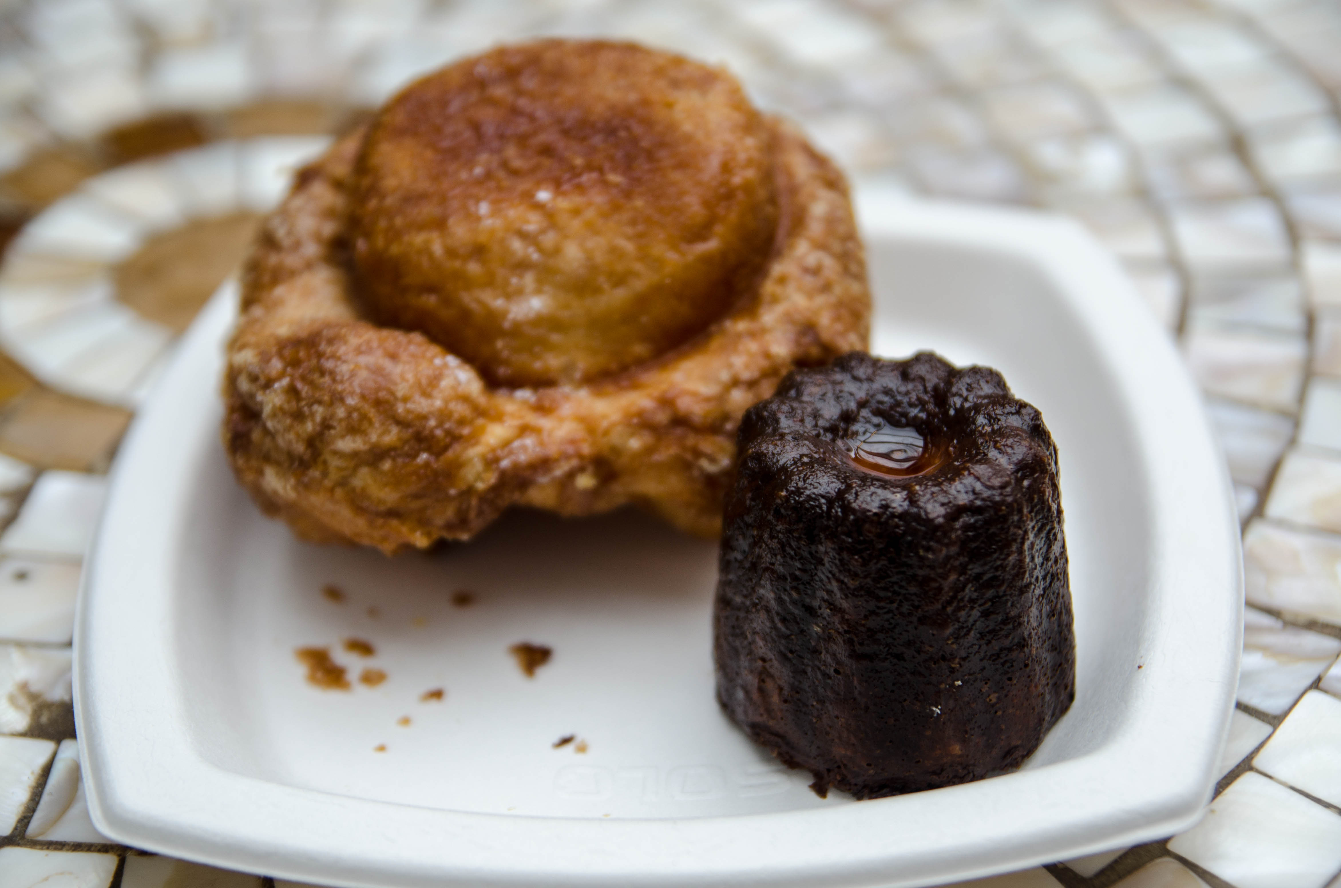 Golden brown caramelized crust of a DKA pastry from Dominique Ansel Bakery