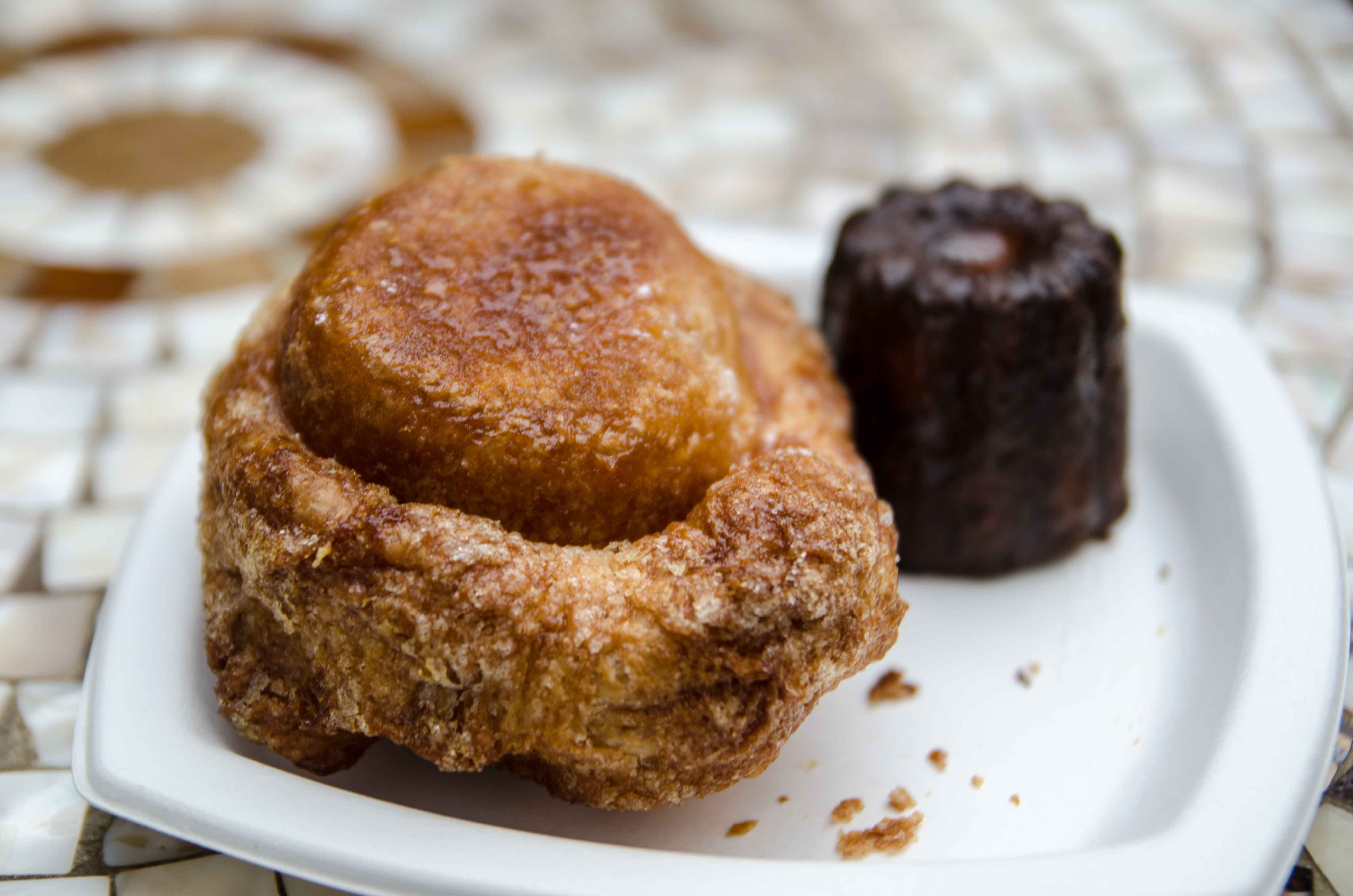 Close-up of Dominique Ansel's signature DKA pastry, a caramelized Kouign Amann