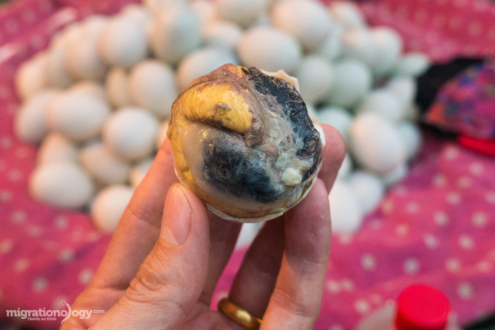 Balut, a developing duck embryo, a famous and unique Filipino street food.