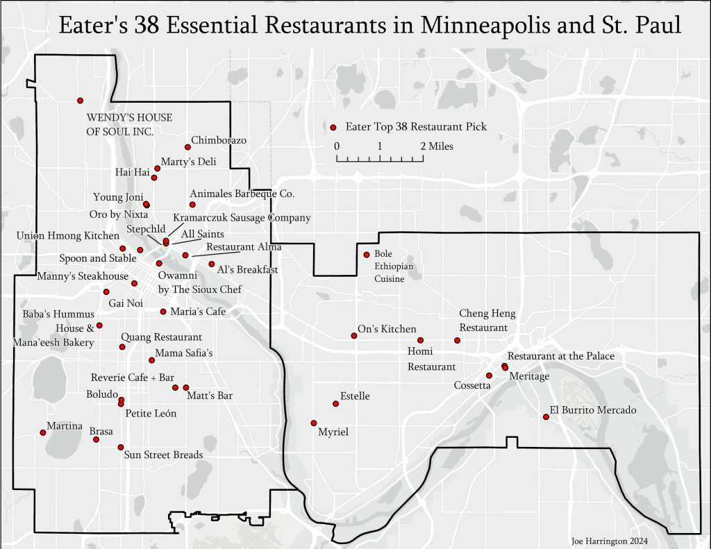 Map of Minneapolis and St. Paul with Eater