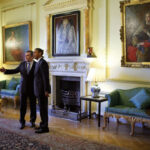 US President Barack Obama welcomed by British Prime Minister Gordon Brown at 10 Downing Street, London, UK. A historic meeting at the iconic residence of the Prime Minister.