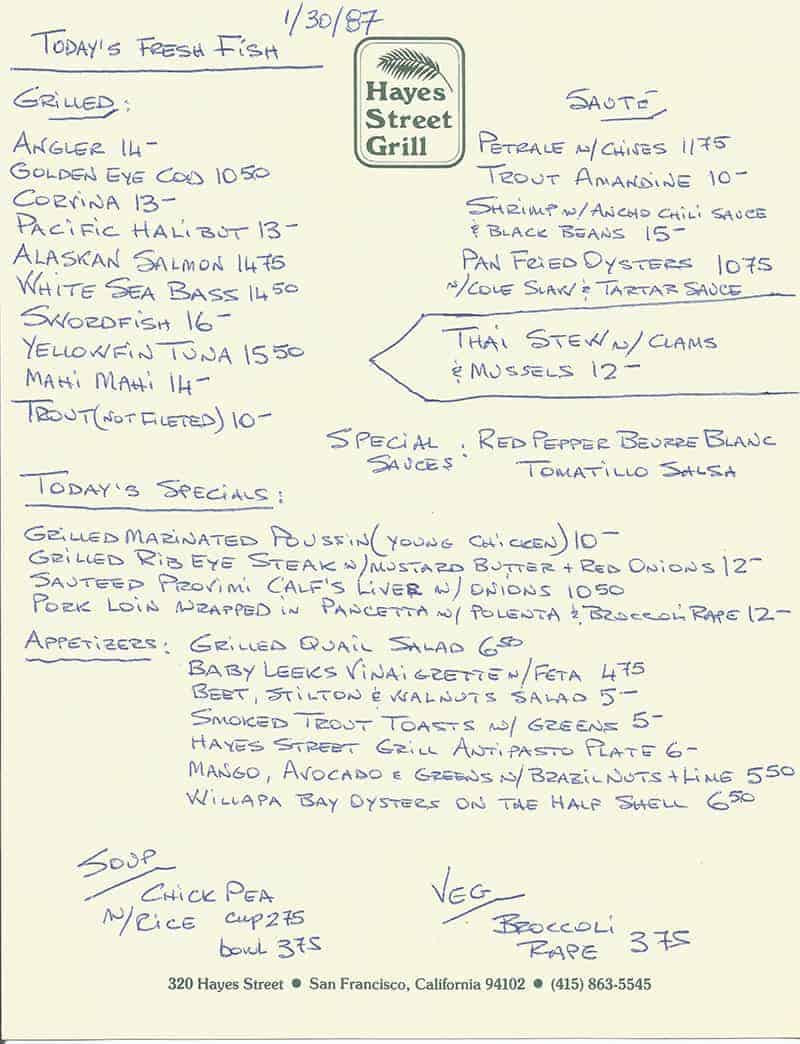 hayes street grill menu 1987