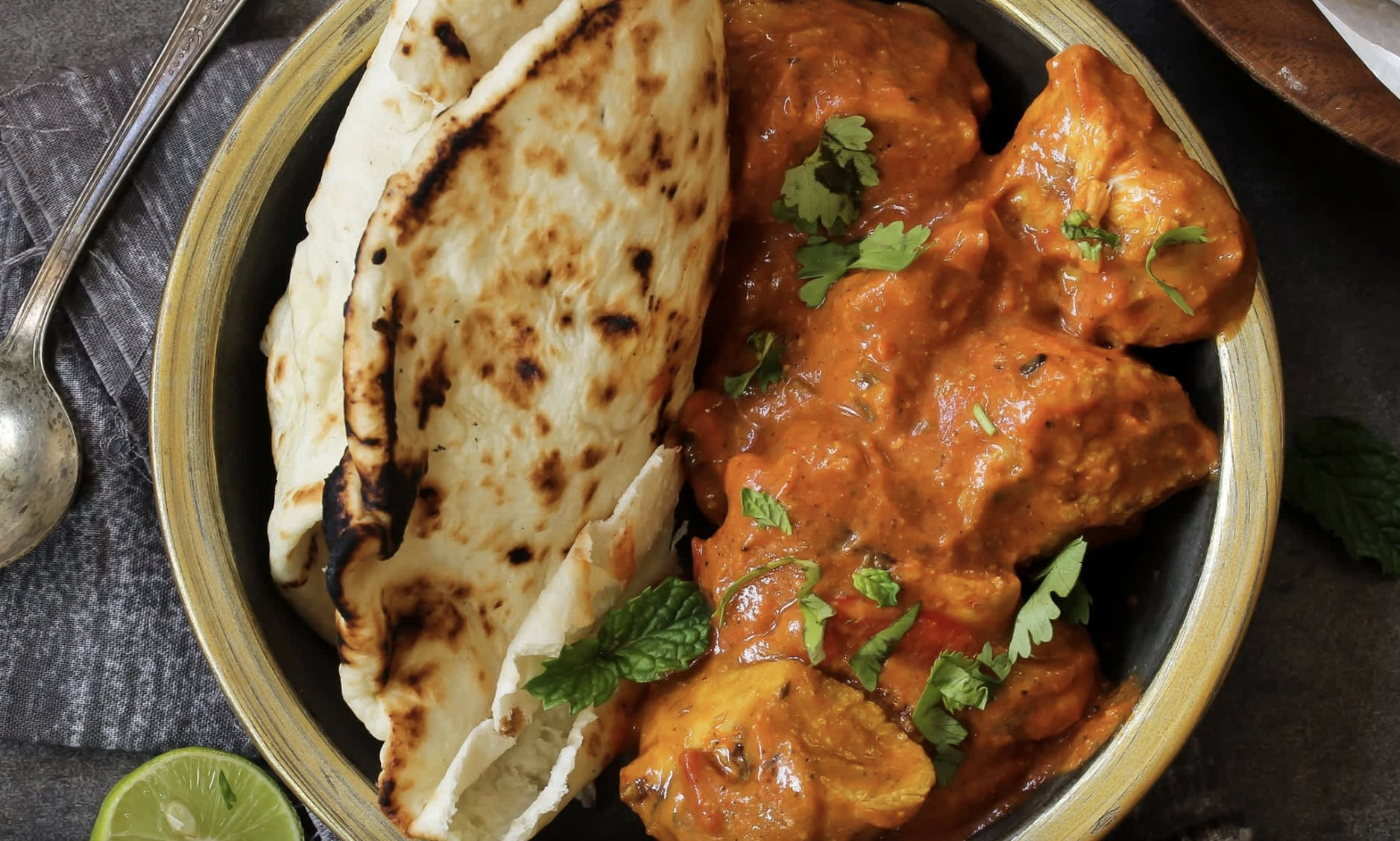 Delicious chicken masala and naan bread at Hema's Kitchen on Devon Street