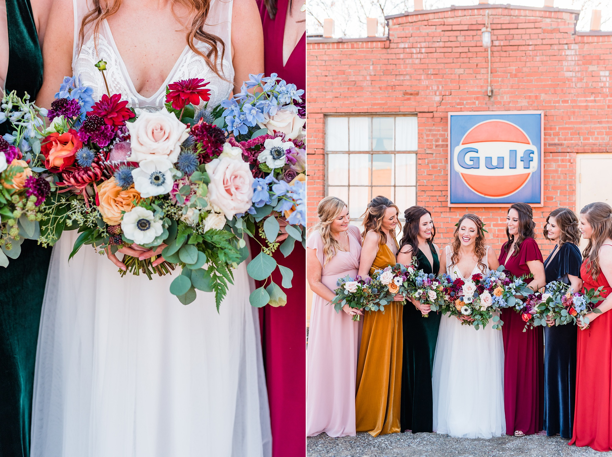 Close Up of Bride's Bouquet with Jewel Tones at Hickory Street Annex