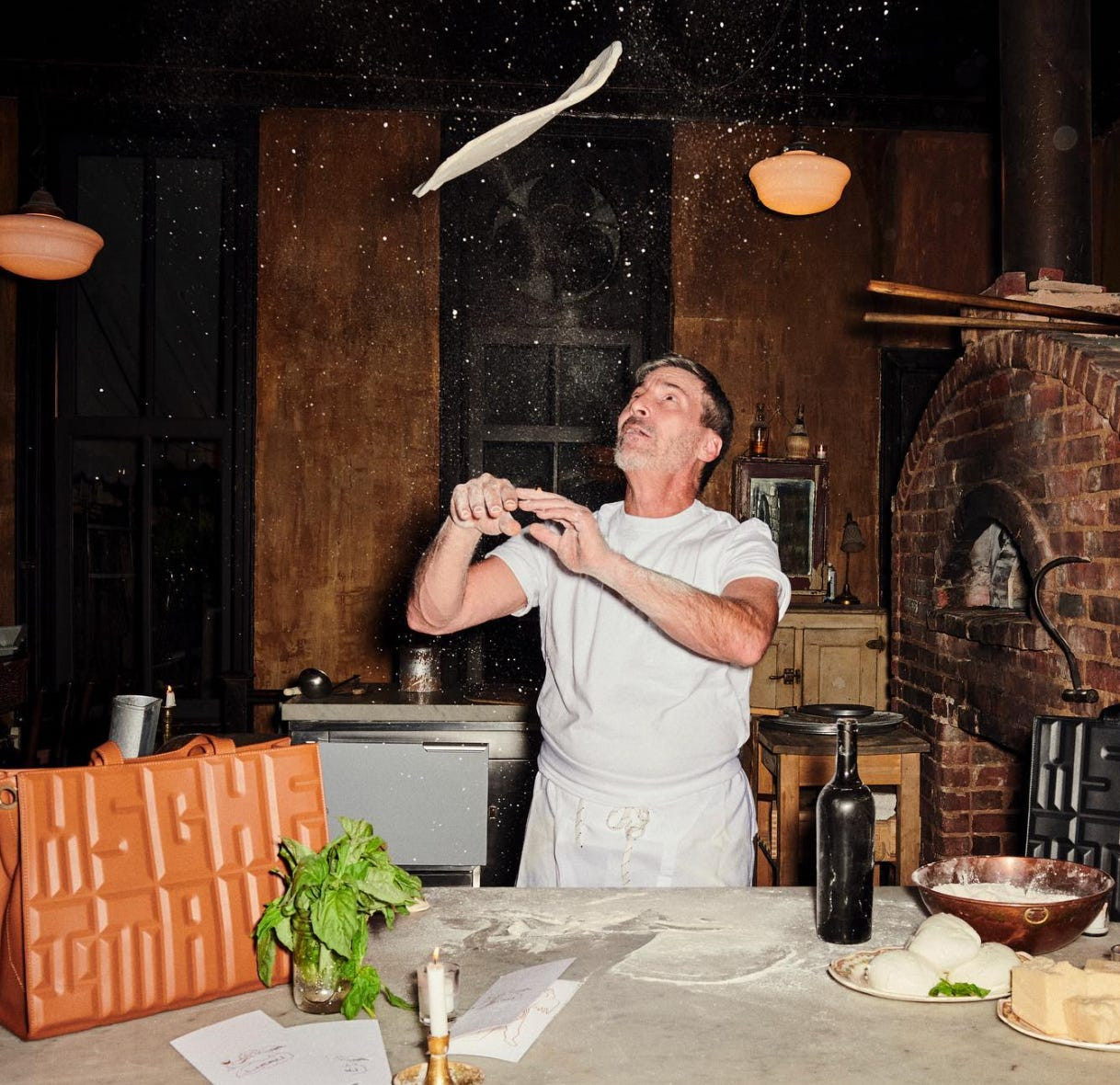 Mark Iacona Preparing Pizza in Lucali's Kitchen