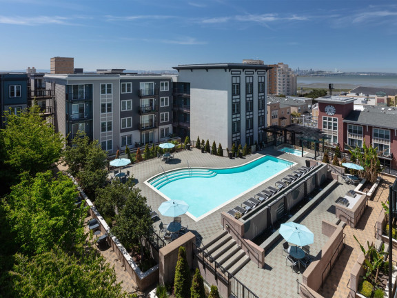 Rooftop swimming pool at Bay House Apartments Emeryville