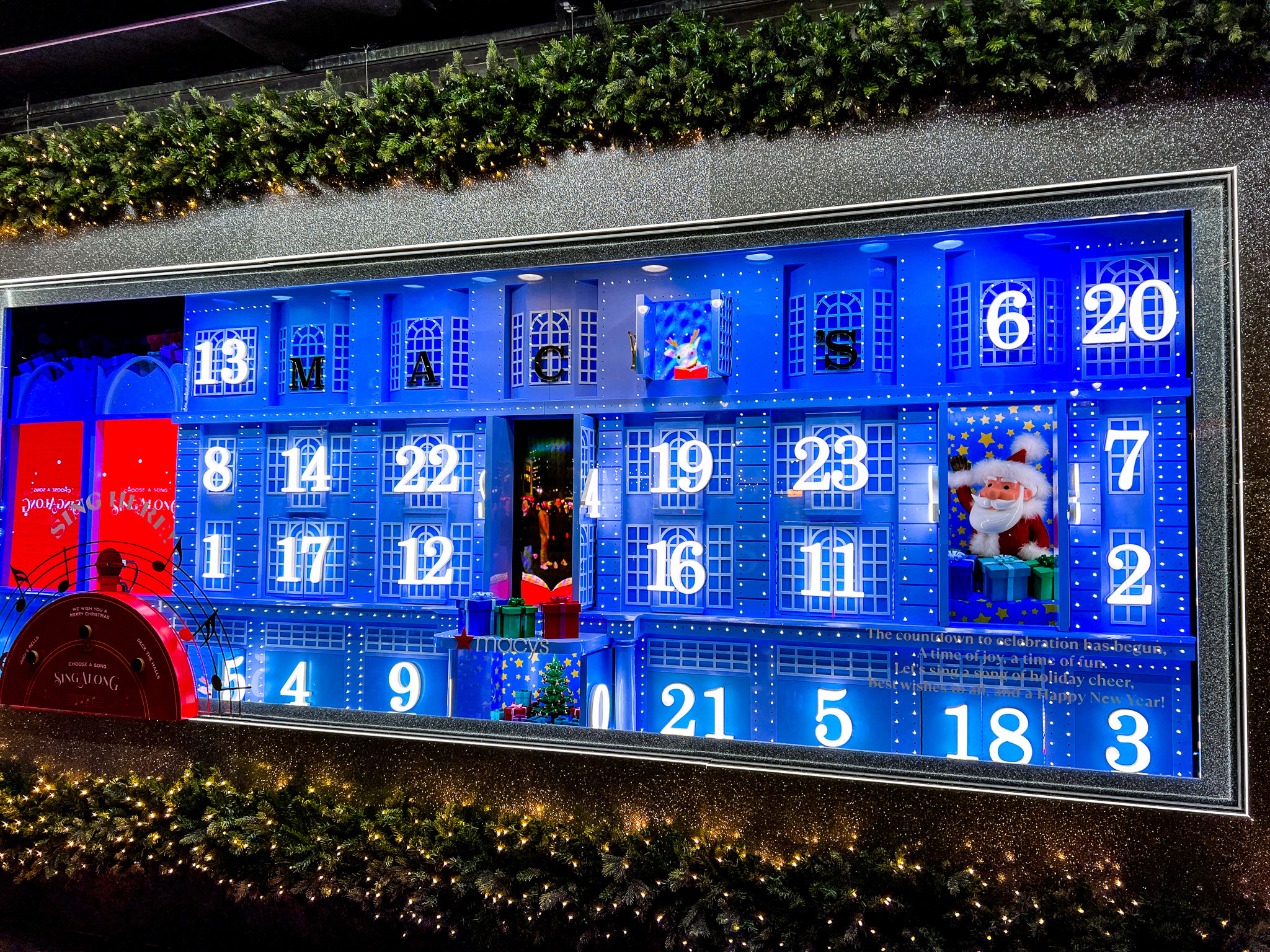 Macy's 34th Street Christmas window display counting down to the holidays