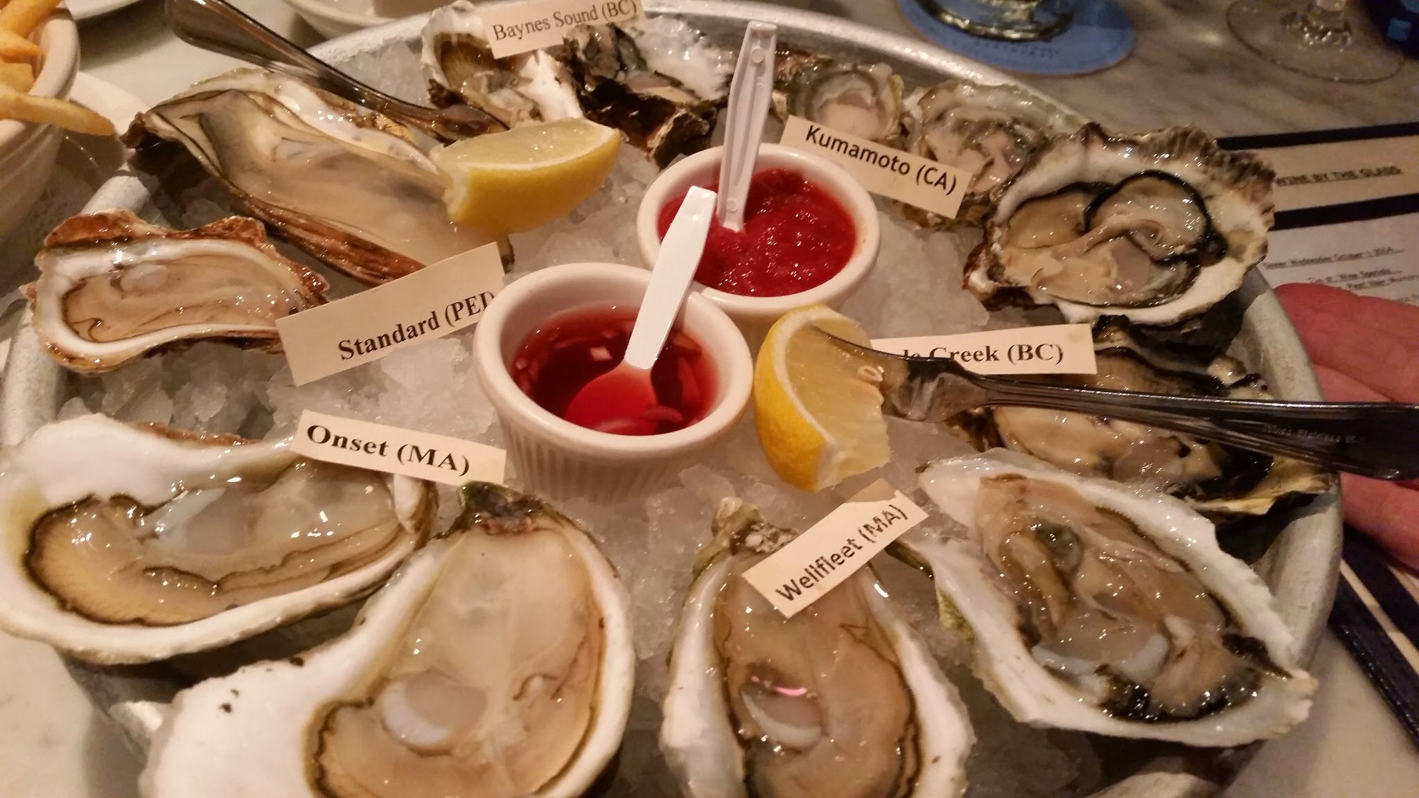 A plate of fresh oysters on ice at Elm Street Oyster House in Greenwich Connecticut