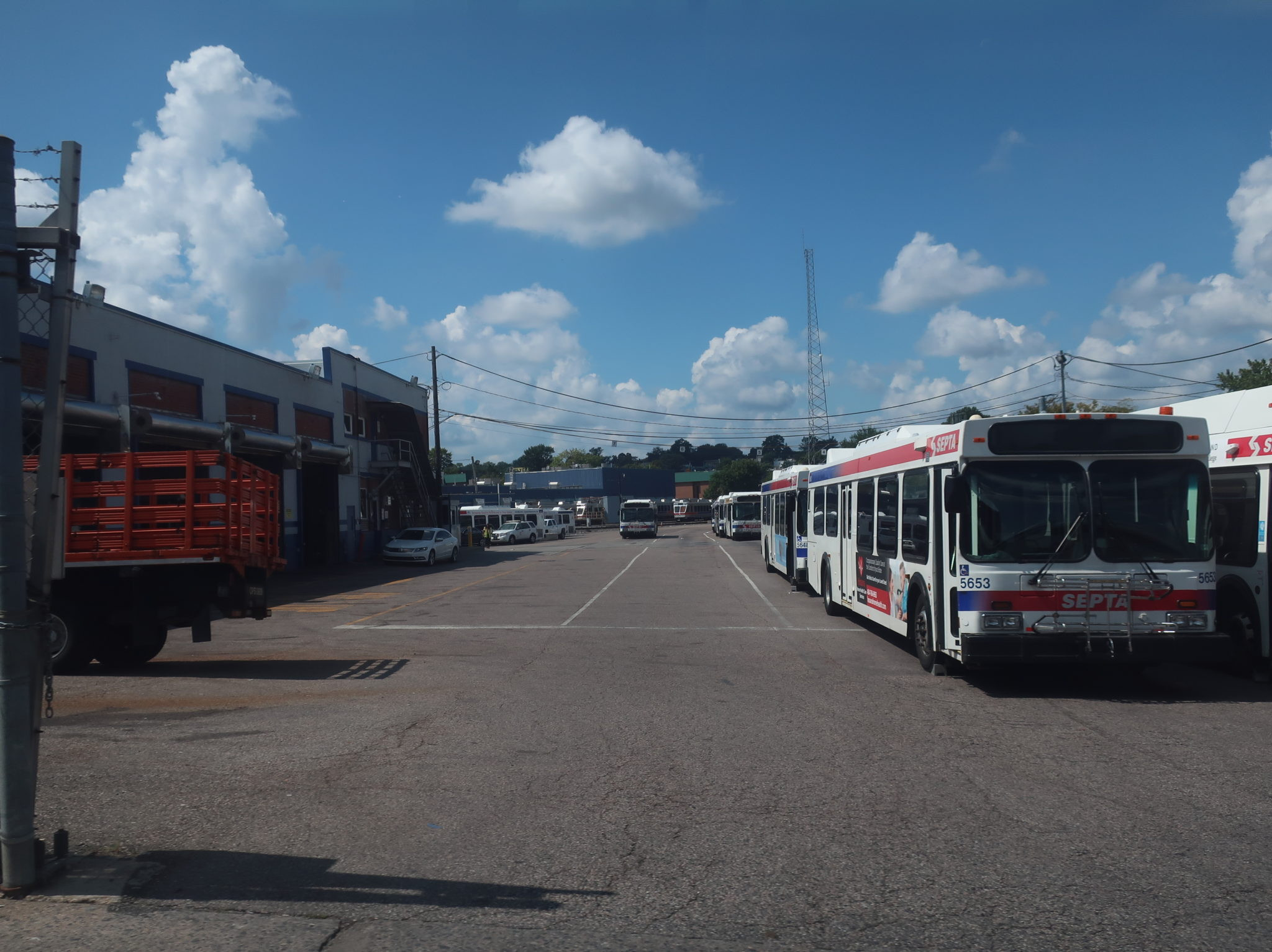 SEPTA bus navigating the expansive garage at 69th Street Transportation Center