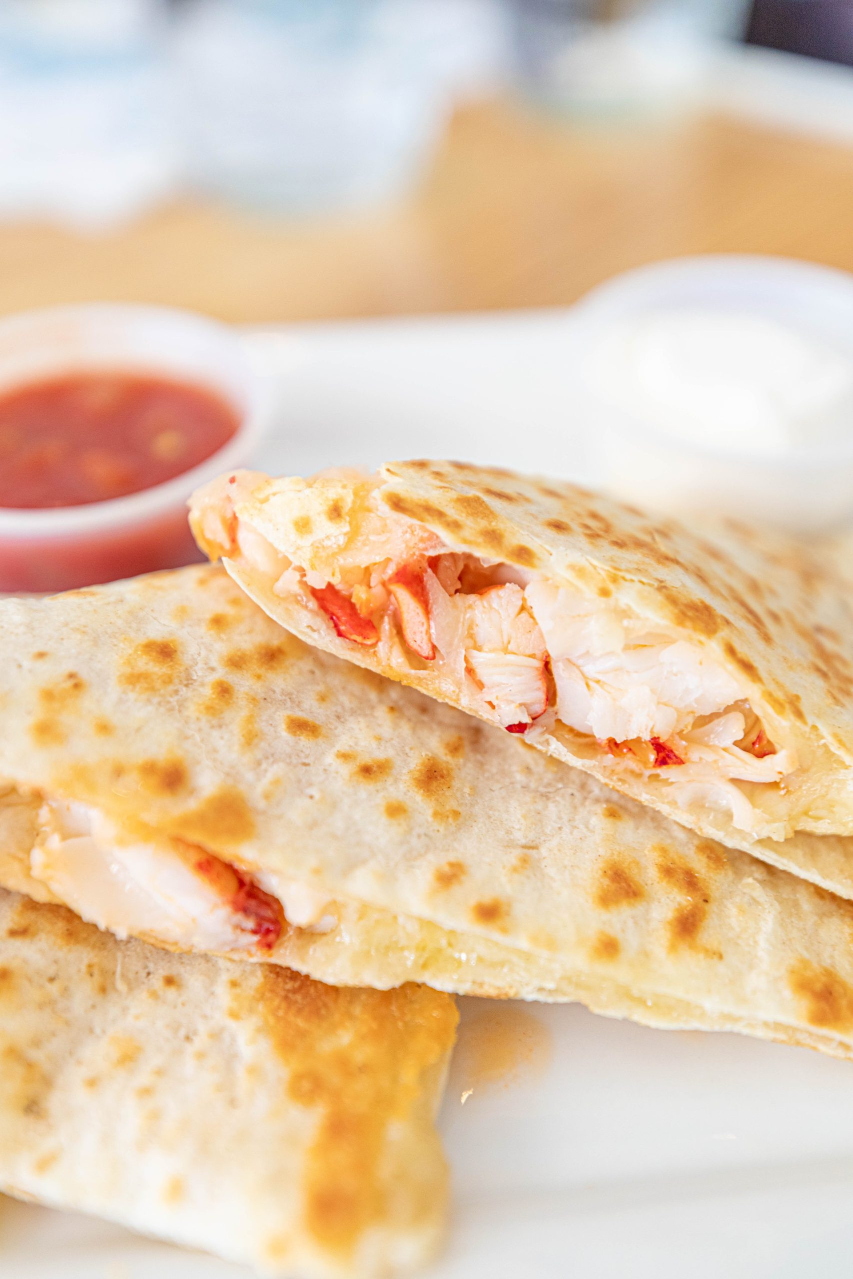 A delicious Lobster Quesadilla at Side Street Café Bar Harbor Maine