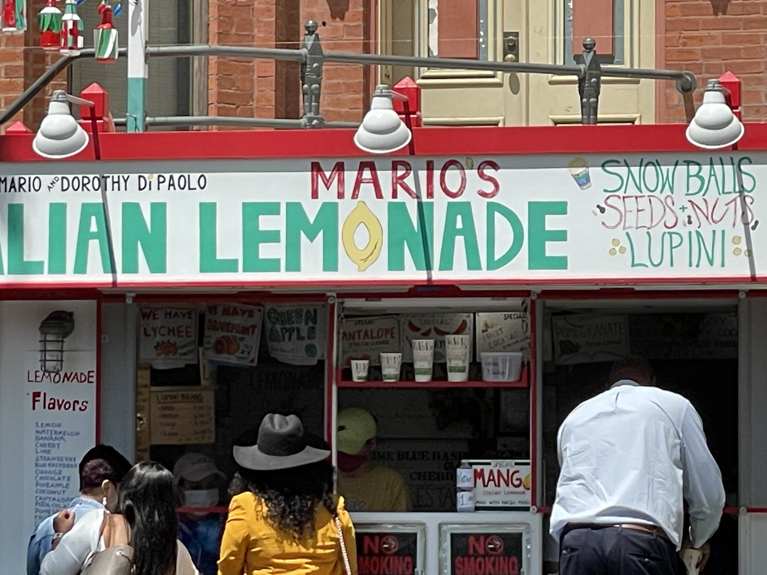 Mario's Italian Lemonade stand on Taylor Street in Chicago, a popular spot for summer refreshments