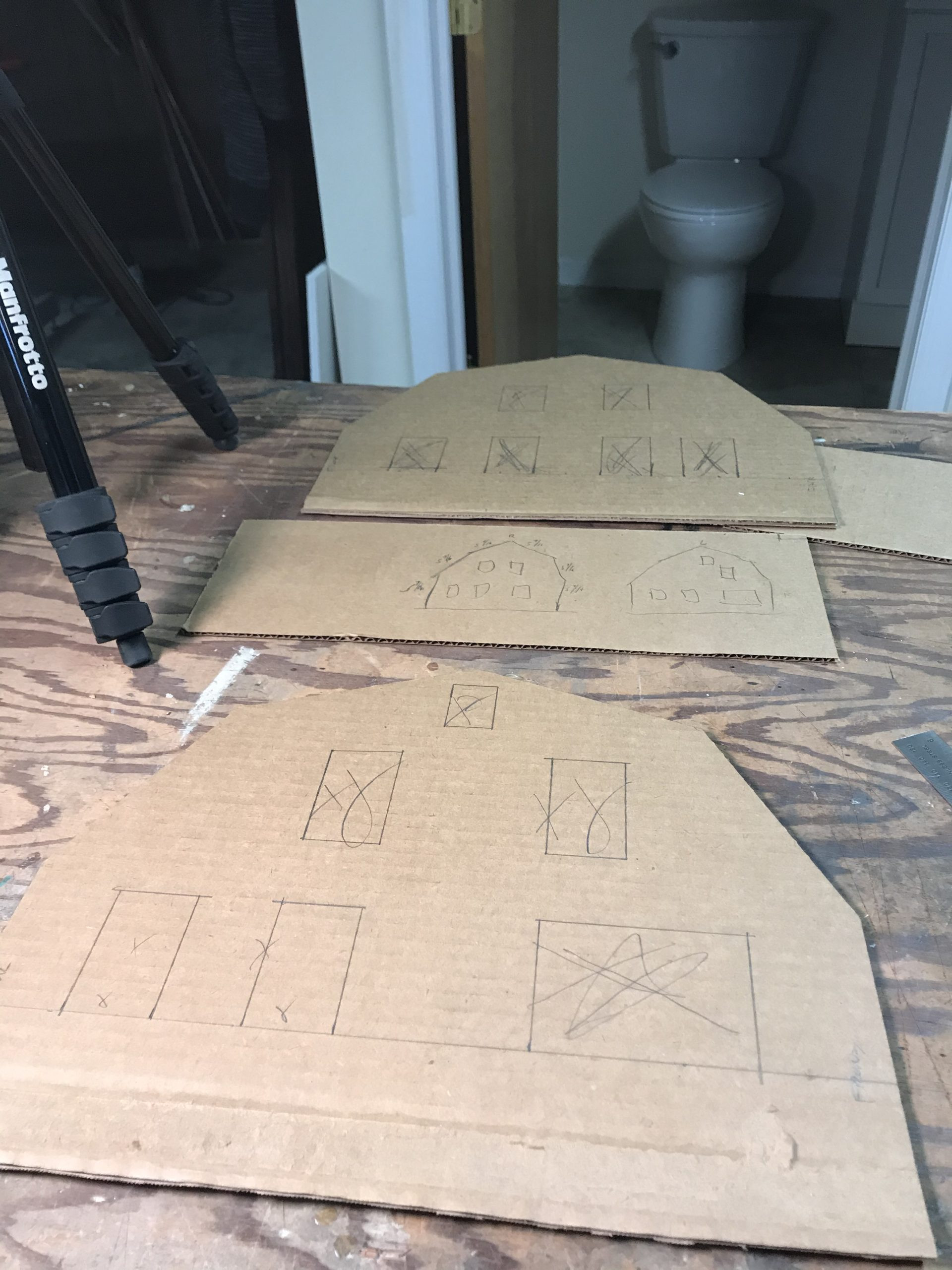 Close-up dimensions for crafting Elm Street house paper model, front view