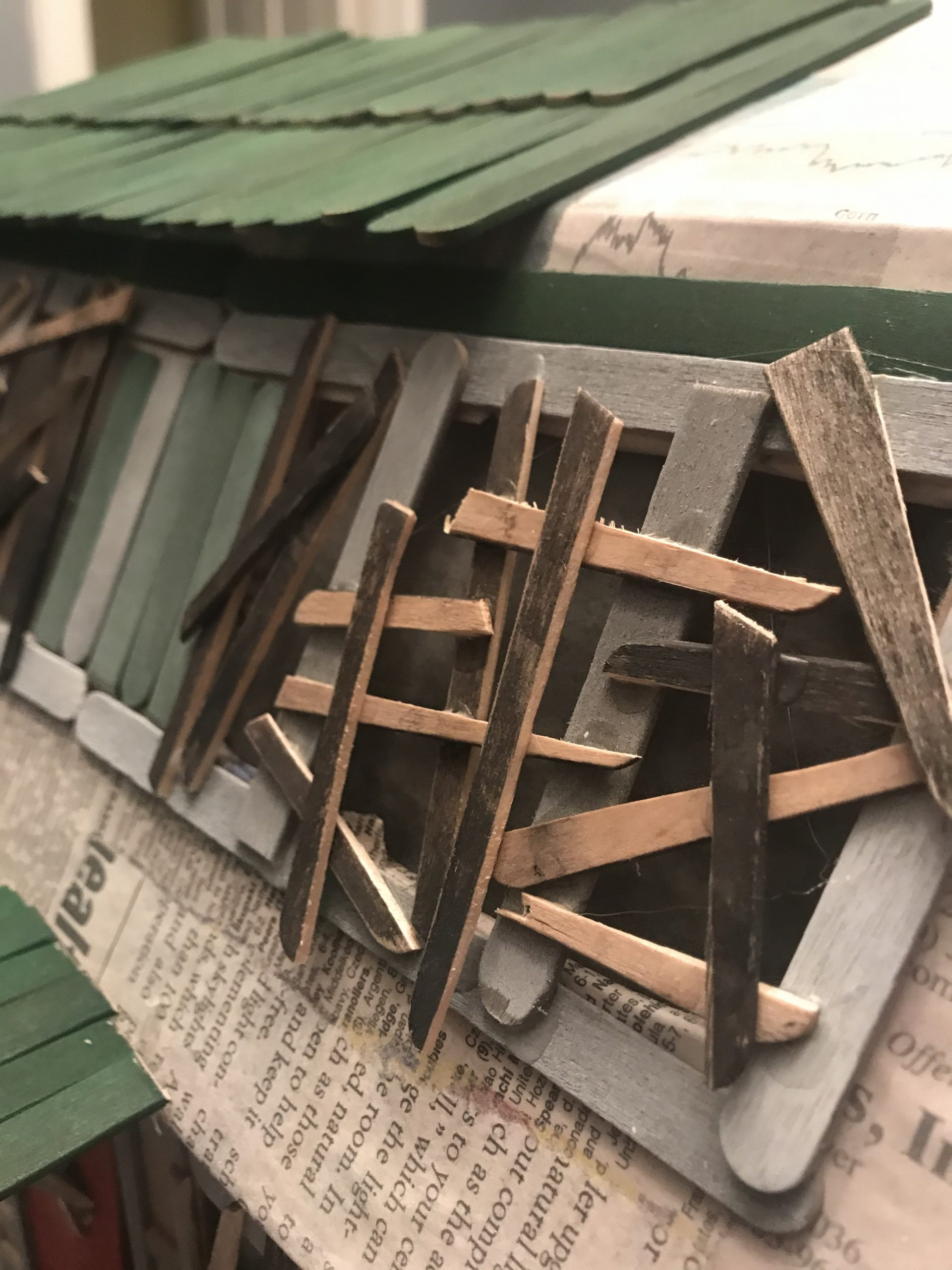 Distressed and weathered window boards for the paper Elm Street house decoration
