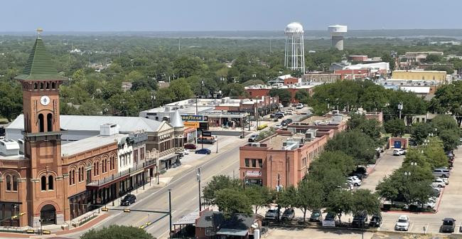 Grapevine Observation Tower at Main Street Station offering panoramic views of downtown Grapevine and DFW metroplex