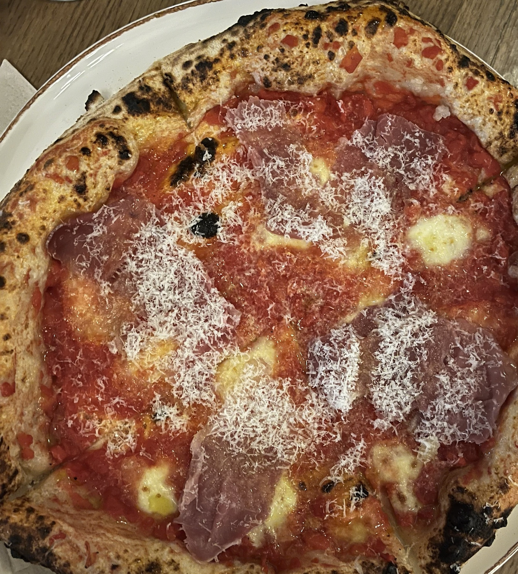 A delicious-looking pizza, freshly made at Posthus Matholl Food Hall in Reykjavik.