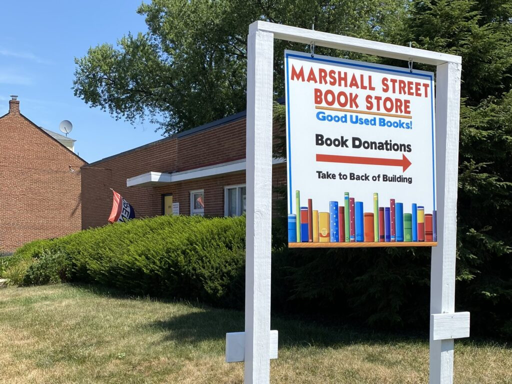 Exterior view of Marshall Street Bookstore in Lancaster, PA, showcasing its location on a street corner