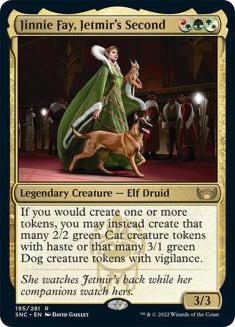 Image of the Magic: The Gathering card &quot;Jinnie Fay, Jetmir's Second&quot; highlighting its artwork and card frame from the Streets of New Capenna set.