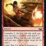 Close-up of the Magic: The Gathering card "Light Up the Night" from the Streets of New Capenna set, showcasing its red mana cost and spell effect.