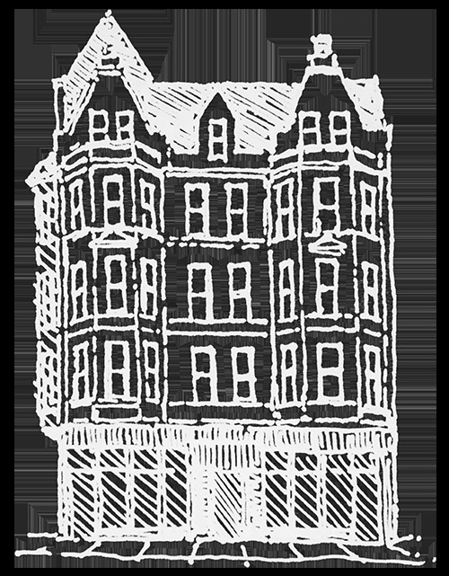 Stylized illustration of The Neighborhood Hotel Lincoln Park building