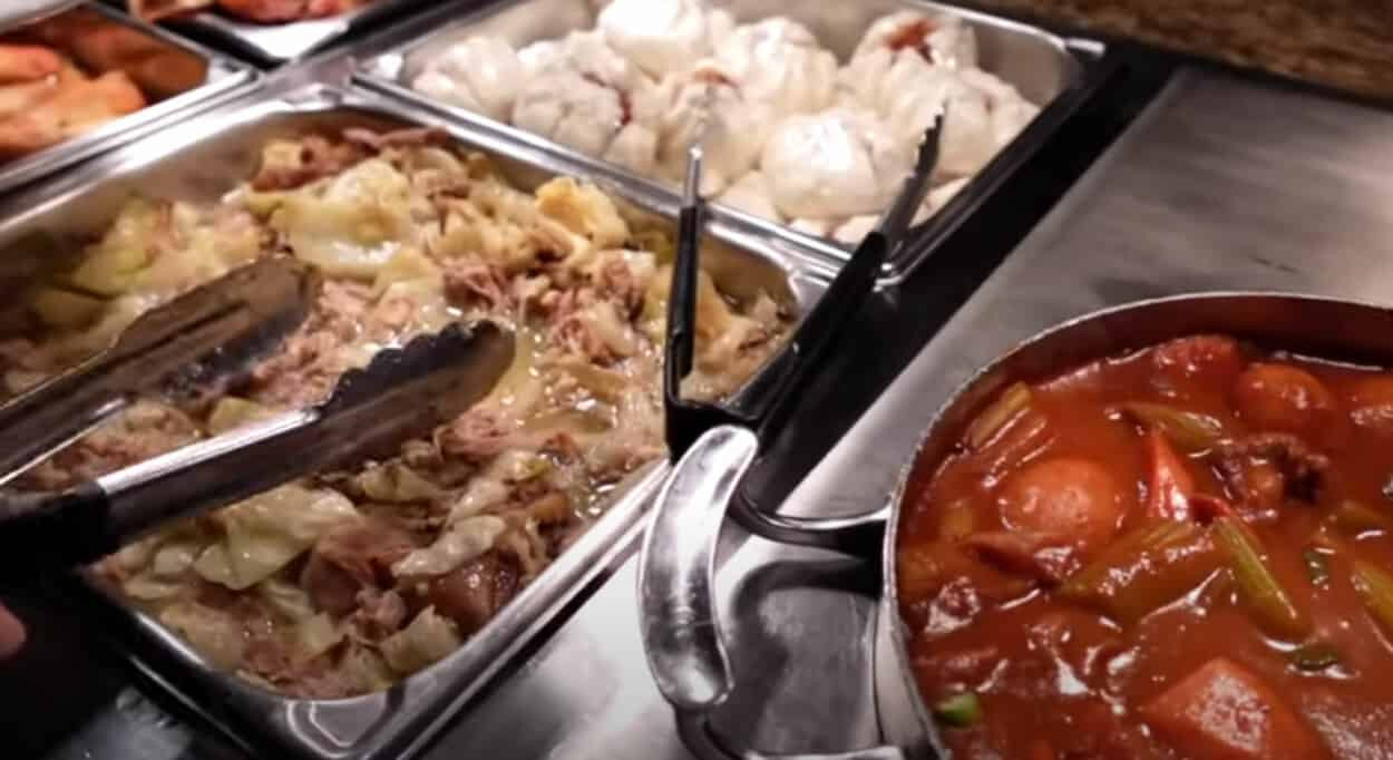 Close-up of Hawaiian Kahlua Pork with cabbage and rice at Main Street Station Buffet